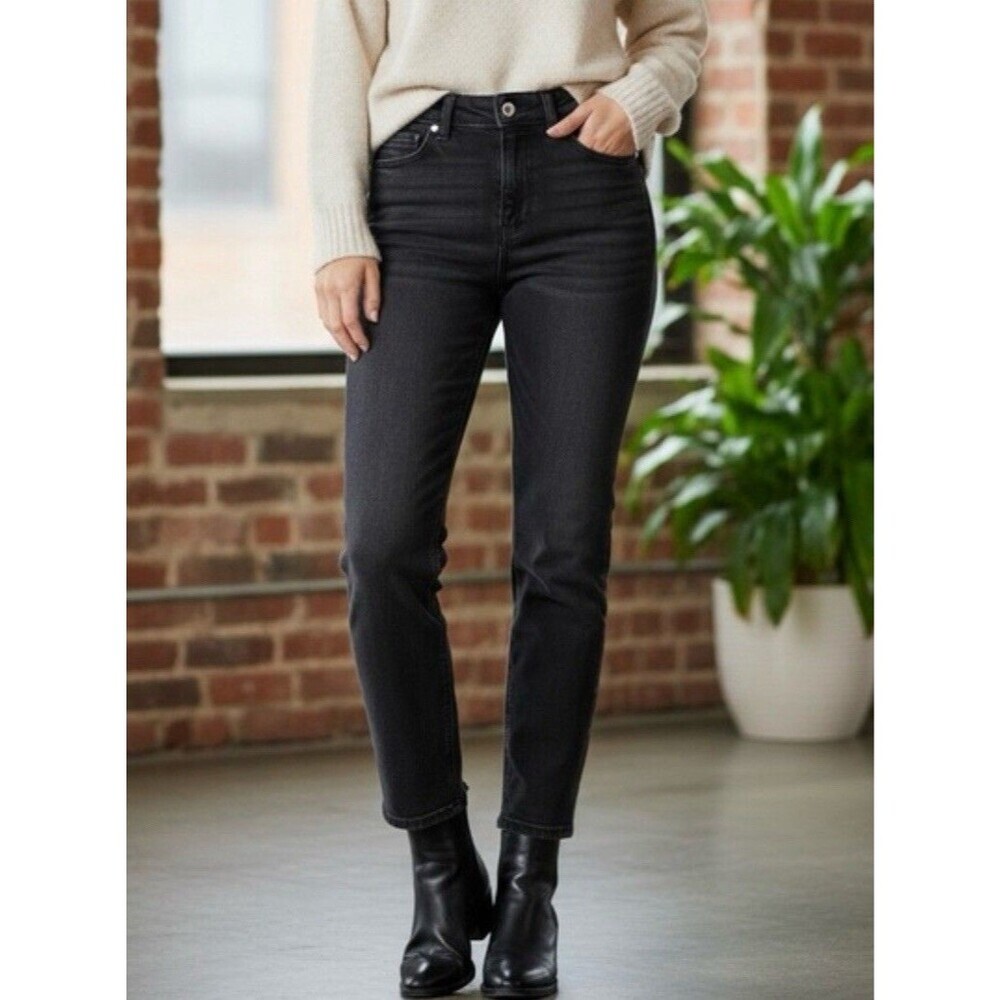 Oat New York Jeans Womens 2/26 Black Mid Rise Straight Ankle Stretch Preppy NEW